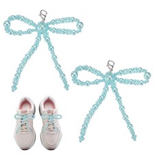 2 Pcs Pearl Bow Shoe Charm Pearls Bowknot Shoe Decoration, Blue