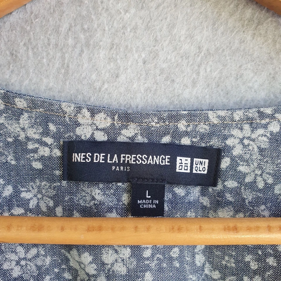 Ines De La Fressange Uniqlo Dress Sz Large Blue Denim 100 % Cotton Wrap Midi - image 3 of 4