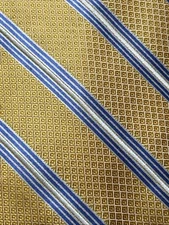 Daniel Cremieux XL Seven Fold Mens Silk Necktie Italy Yellow Blue Stripe EUC 61”