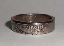 "Sealed" VIRGINIA STATE QUARTER Handcrafted coin ring or pendant size 4-14