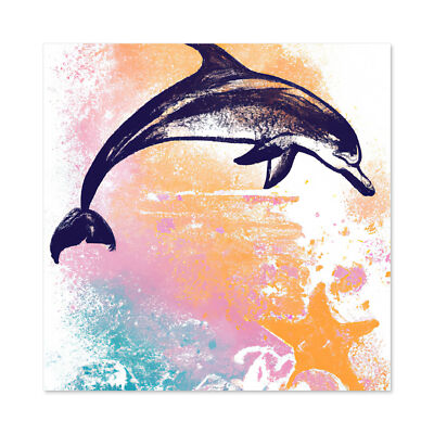 Delfinbruch Ozean Sonnenuntergang Seestern Pastell Wandbild Leinwandbild Bild 24x24