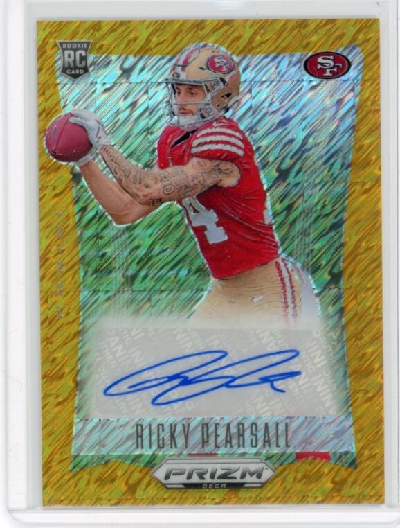 Ricky Pearsall Gold Shimmer Auto /10 (RC): 2024 Panini Prizm Deca Football.