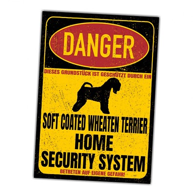 Soft Coated Wheaten Terrier Schild Danger Security System Türschild Hundeschild 