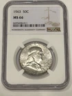 1963 P Franklin Half Dollar NGC MS66 Scarce/Toned (NGC Population 184)