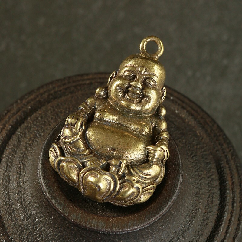 Solid Brass Buddha Key Chain Pendant Jewelry Keyring Craft Miniature Figure
