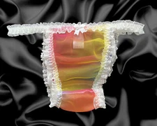 Rainbow Frilly Sissy Sheer Nylon Briefs Satin Bow Panties Knickers Size 10-20
