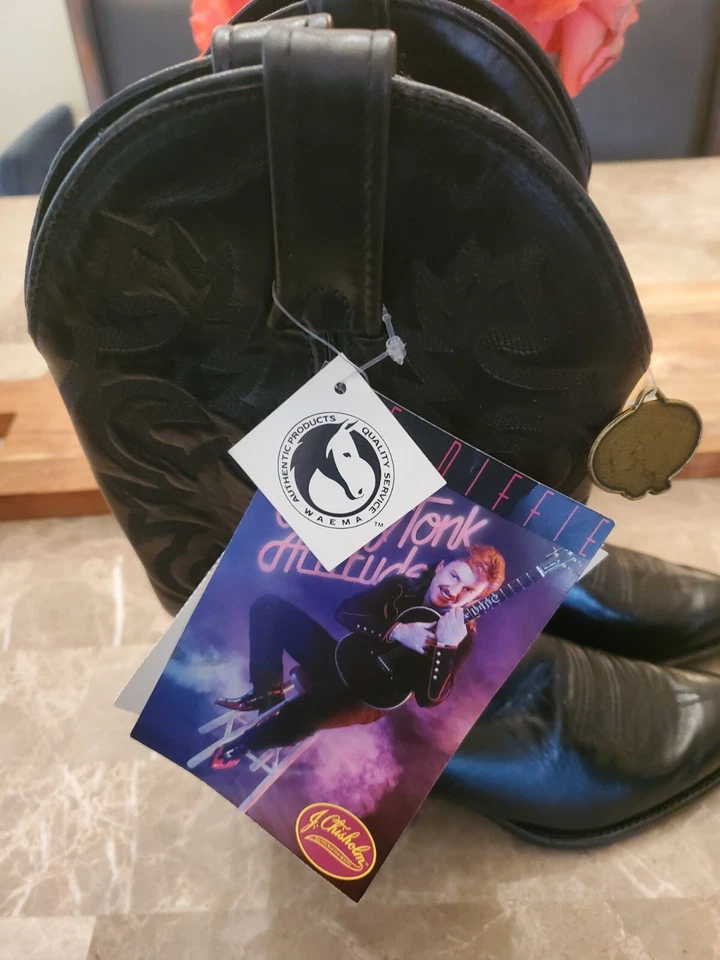 Винтажные ковбойские сапоги ручной работы J. CHISHOLM США черная кожа 7,5 - Изображение 3 из 4