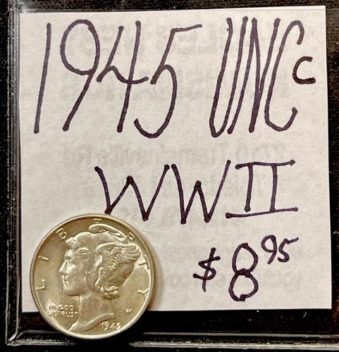 1945 P Mercury Silver Dime (UNC) Uncirculated Condition. WWII Era. ENN Coins