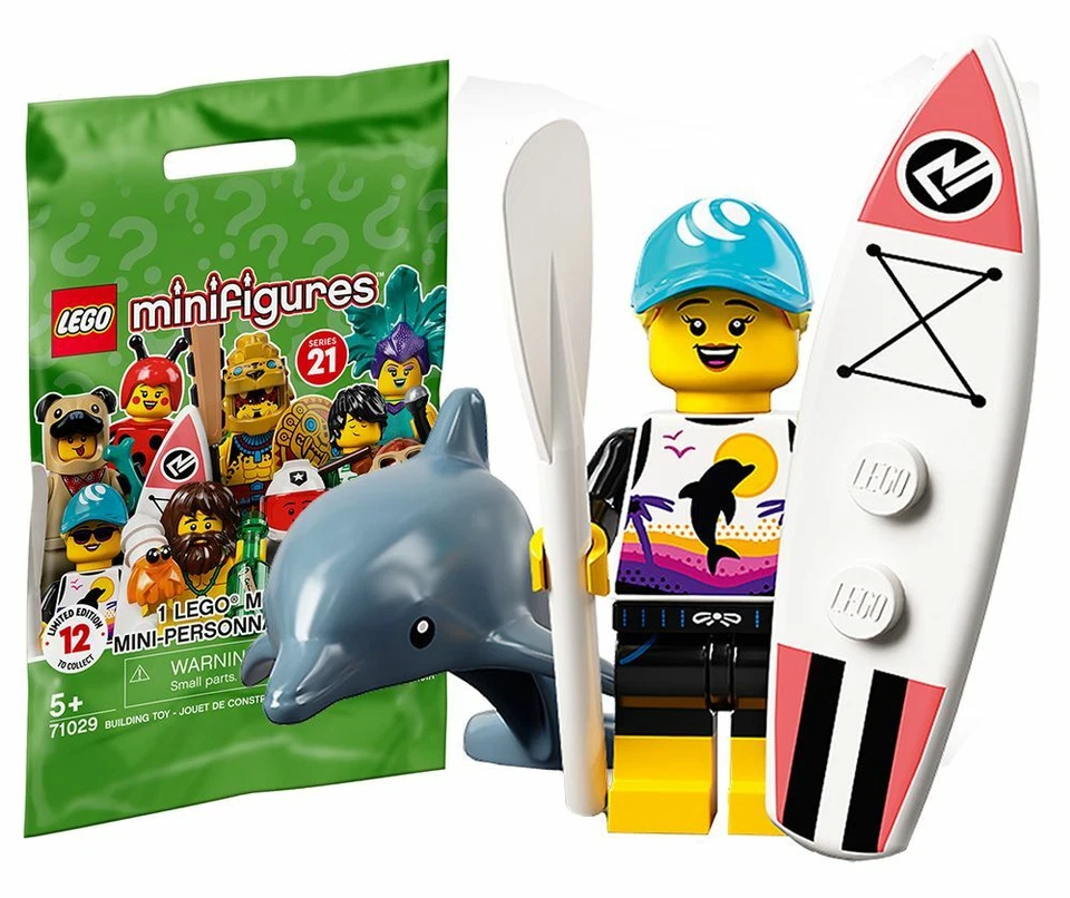 FIGURINE MINIFIGURE LEGO SERIE 21 71029 N°1 LA SURFEUSE ET LE DAUPHIN