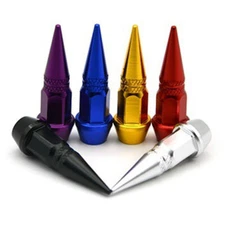 4x Spike Bullet Valve Stem Caps Cover Tire Screw On Metal Aluminum Pointed Sharp