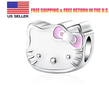 Hello Kitty Pink  S925 Sterling Silver Charm For Bracelet Necklaces