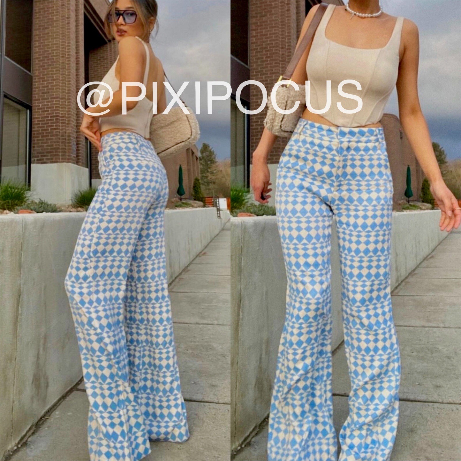 ZARA NEW SATIN GEOMETRIC PRINT PANTS BLUE / ECRU XS,S,M | eBay