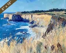 Mendocino with coastal bluffs oil painting 8x10 Print
