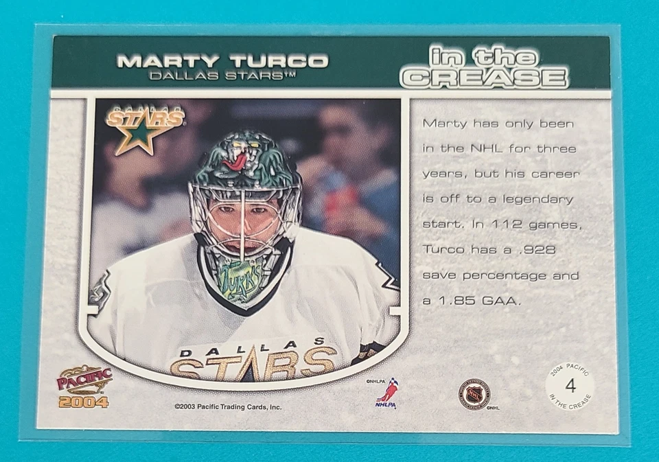 2004-05 Pacific In the Crease #4 Marty Turco Dallas Stars HOCKEY Card A9 - Image 2 of 2