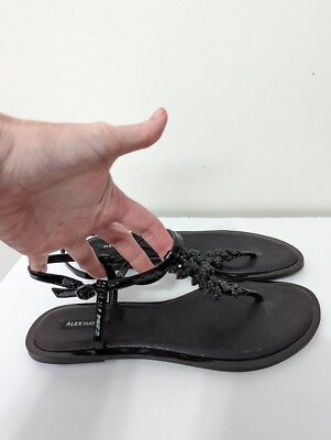 Alex Marie Black Patent Thong Sandals Women display picture 3