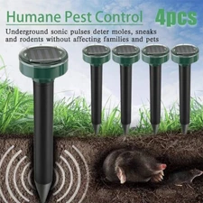 4 Pack Mole Repellent Solar Powered Stakes Snake Gopher Rodents Outdoor