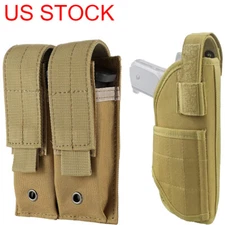 Tactical Molle OWB Waist Belt Gun Holster Right Hand with Double Magazine Pouch