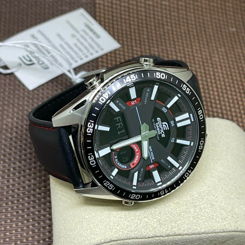 Casio Edifice EFV-C100L-1A Analog Digital Black Leather Chronograph Men's Watch - image 4 of 4