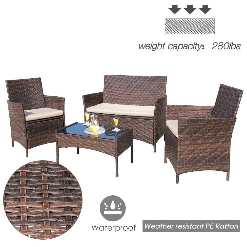 Walnew 4 PCS Outdoor Patio Furniture Brown Rattan Wicker home Set