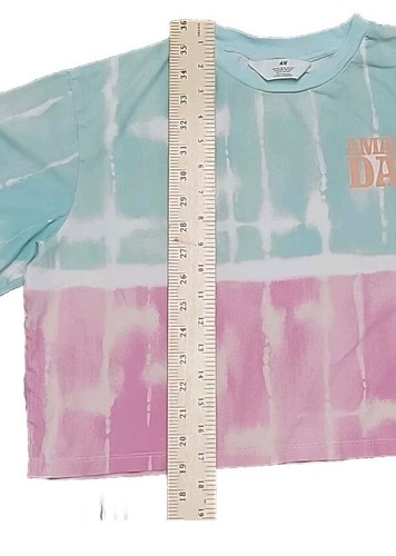 H&M T Shirt Crop Top Tie Dye Pastel Pink Blue Graphic Girls 14 XL 20 - Picture 10 of 15