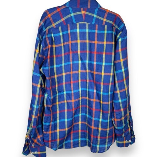 Mens Inserch 100% Linen Plaid Size XL Shirt Colorful Rainbow Bright Bold Preppy - Picture 2 of 9