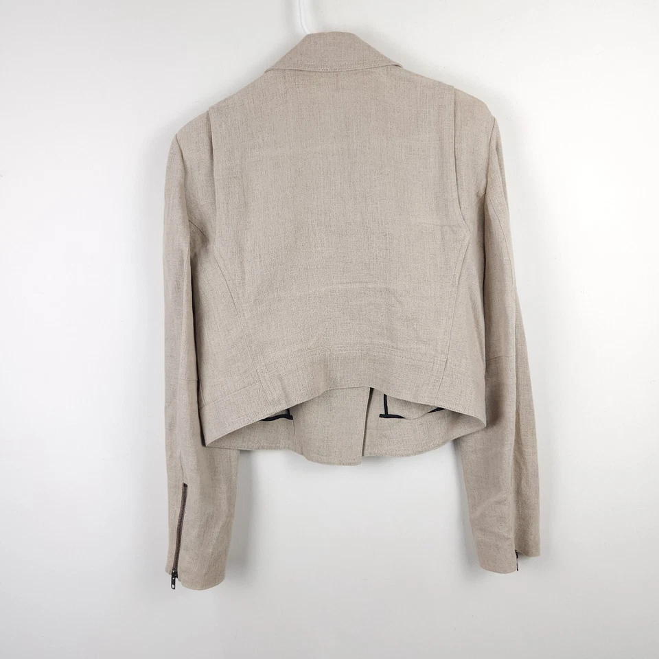 Theory Jacket Womens Large Beige Full Zip Linen Collared Pockets Long Sleeve - Image 3 of 4