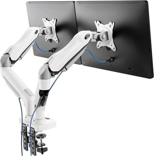 HUANUO White Dual Monitor Arm Desk Mount for 13 to 32 Inch Screens, Dual Monitor