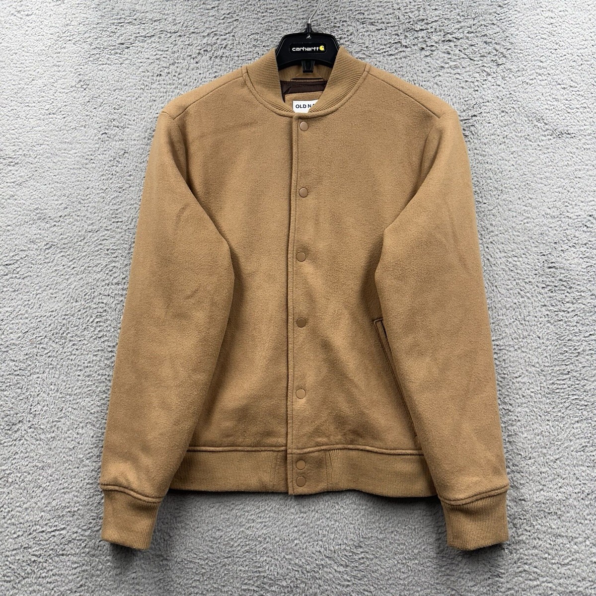 Old Navy Mens Bomber Jacket Beige Long Sleeve Full Zip Pockets