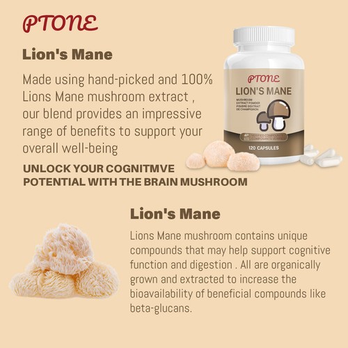 Mushrooms Capsules, Mushroom Supplement with Lion's Mane, 120 Vegetable Capsules - Picture 9 of 10