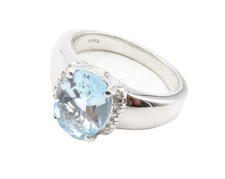 925 Sterling Silver Prong Set Blue Topaz Shiny Smooth Band Ring Sz 7 RG12458