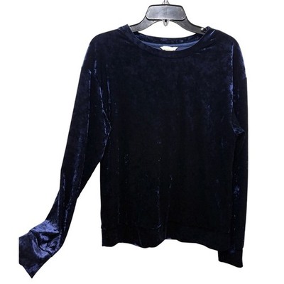 H&M Womens M Top Dark Blue Velvet Long Sleeve Dark Vamp Witchy Grunge Goth Glam
