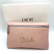 New! Dior  Cosmetic Beaded  Zipper Makeup Bag Pouch Clutch ~ Pink