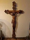 Huge 31.70 Inches Antique Church  Carved Wood Crucifix Jesus  Copus Wall Hanging