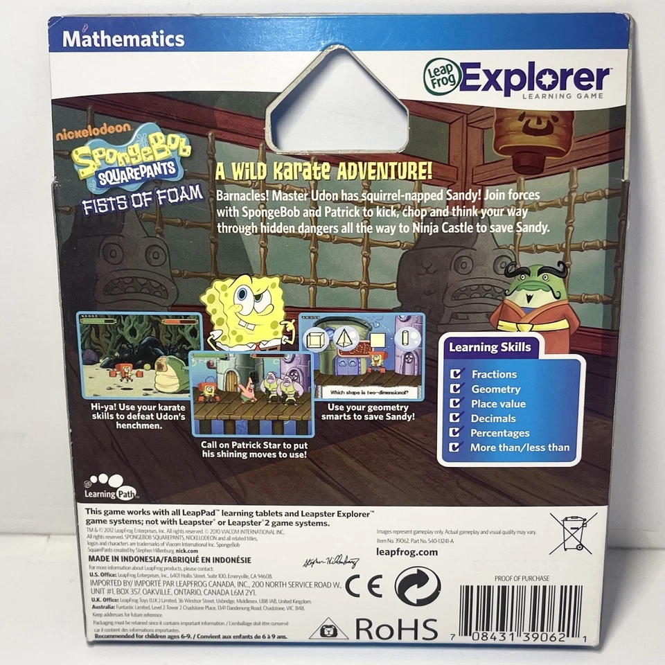 Leap Frog Leap Pad Explorer SpongeBob SquarePants Math 1 2 3 GS U PLEASE READ - Image 3 of 4