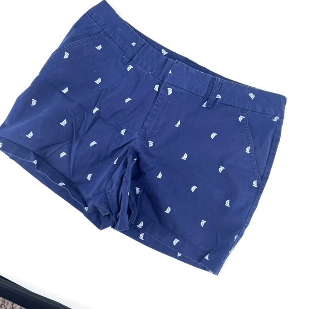 Pantalones cortos chinos Le Tigre para mujer azules tiro medio con cremallera estampado de barco talla 14 Foto 4 de 4