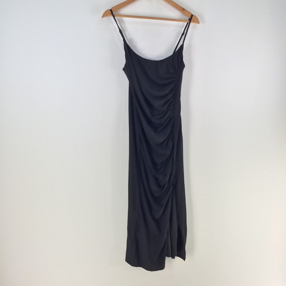 BWLDR slip dress womens size 12 black bodycon sleeveless midi zip 124593