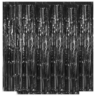 5 Pack Black Foil Fringe Backdrop Curtains, 3.2ft x 8.2ft, Tinsel Streamers