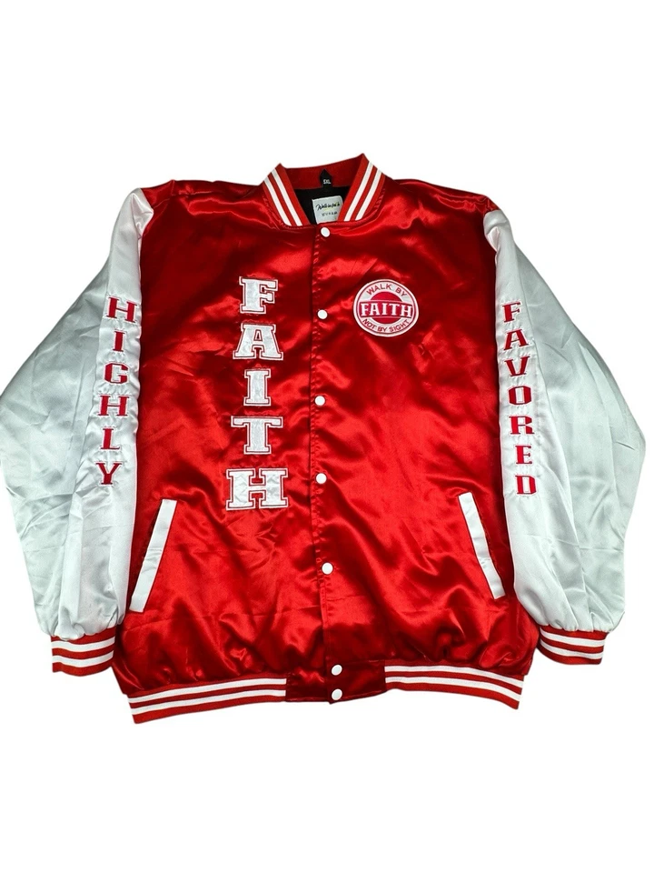 Chaqueta Walk In Faith roja satinada con botones para hombre 5XL manga cosida muy favorecida Foto 2 de 4