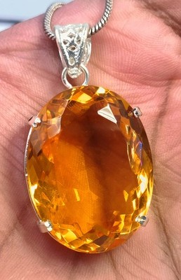 98 Ct Natural Yellow Sapphire Oval Cut EGL 925 Silver Pendant Free Chain 6FGT