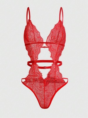 Goth Ladies Cut Out Eyelash Lace Sexy Lingerie Bodysuit, Baddie Look Cheap24