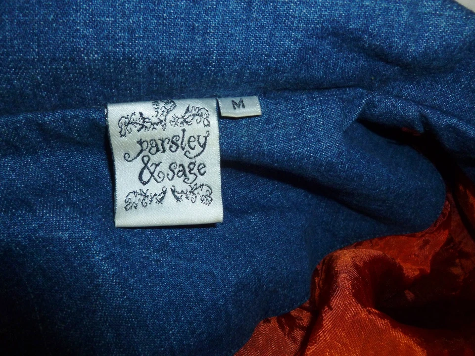 Chaqueta vaquera larga para mujer Parsley Sage plumero tapiz bordado talla M Foto 4 de 4