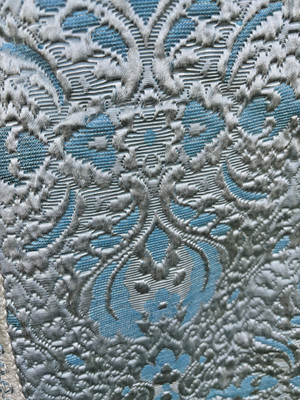 Vintage Sophia Dis. 2  Woven Damask Bedspread light Blue coverlet Fringe ITALY
