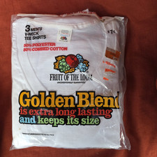 Vtg 1980 Fruit of the Loom V-Neck Tee Shirts Golden Blend White Size XL 3 Pack