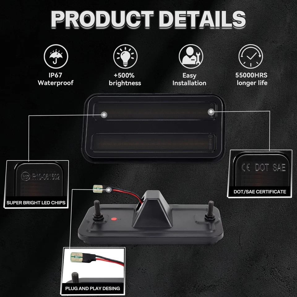 Lente de humo delantera trasera ámbar rojo LED luces de señalización laterales para Pontiac Firebird 70-81 Foto 3 de 4