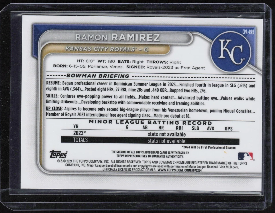 2024 Bowman Chrome Purple Refractor Ramon Ramirez 174/250 Auto RC Rookie - Image 2 of 2