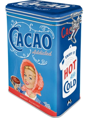 Nostalgic-Art Licensed Clip Top Tin Cacao Addicted Blue 7.5x11x17.5cm (5131114) - Picture 1 of 12