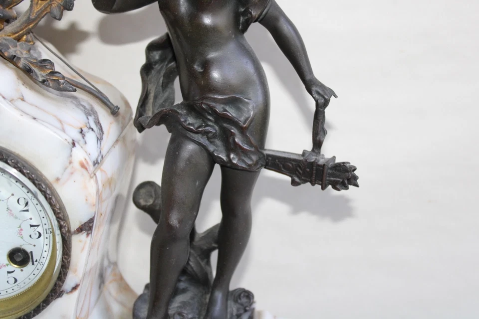 Ancienne pendule régule marbre, cassolettes, Auguste MOREAU "badinage", Mougin - Photo 4/4