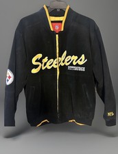 NFL Pittsburgh Steelers Men  s Suede Leather Bomber Jacket Full Zip Size XL