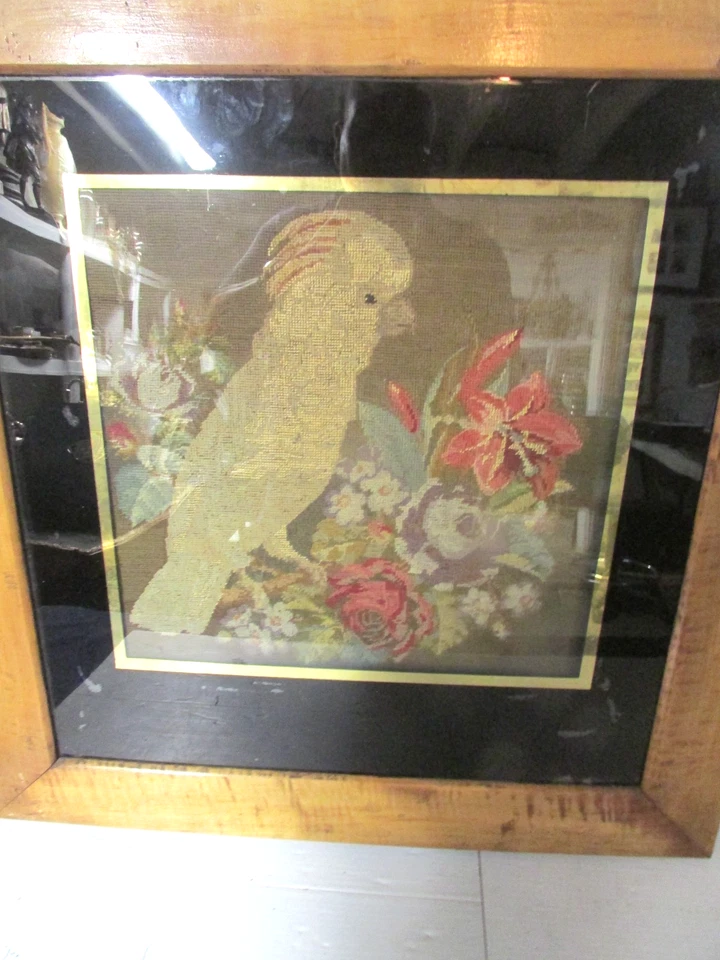 early americana needlework of bird with wool and silk stitching - Image 3 of 4