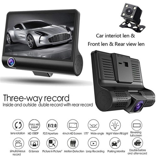 Car DVR 3 Cameras Lens 4.0 Inch Dash Camera Dual Lens With Rearview Camera Video - Picture 3 of 13
